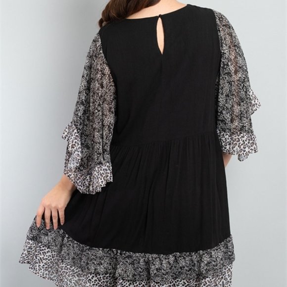 Leopard trim black dress - Picture 2 of 10